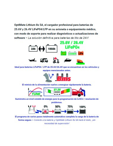 Cargador/Mantenedor Optimate Lithium 8S 5A 