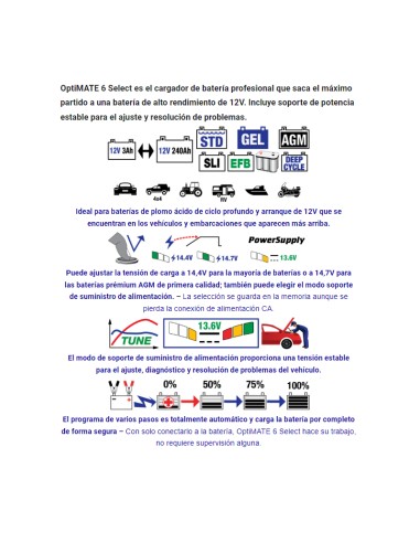 Cargador/Mantenedor baterías Optimate 6 Select TM-370