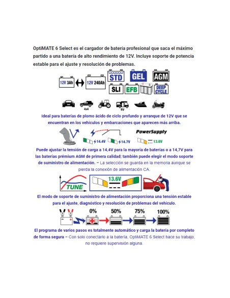 Cargador/Mantenedor baterías Optimate 6 Select TM-370