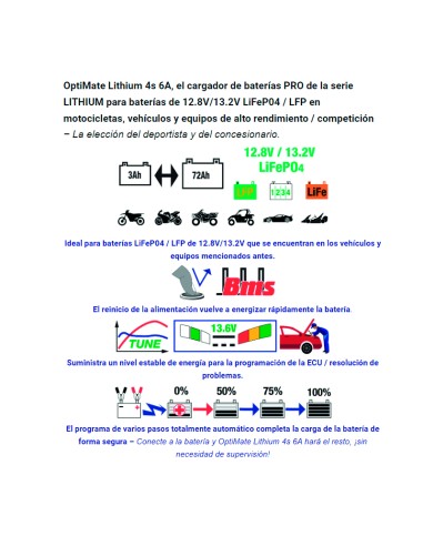 Cargador/Mantenedor baterías Optimate Lithium TM-390