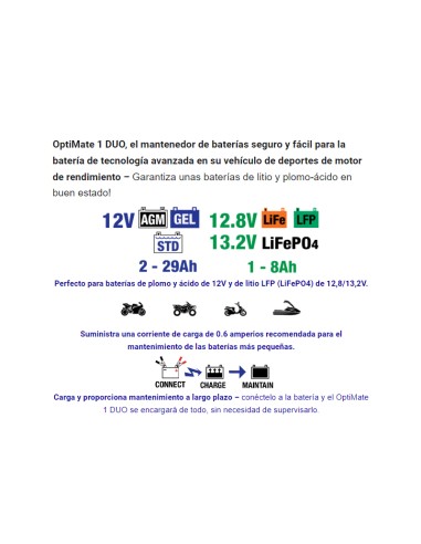 Cargador/Mantenedor Baterías Optimate 1 Duo TM-402D 
