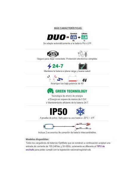 Cargador/Mantenedor Baterías Optimate 1 Duo TM-402D 