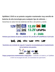 Cargador/Mantenedor Baterías Optimate 2 Duo TM-550  2