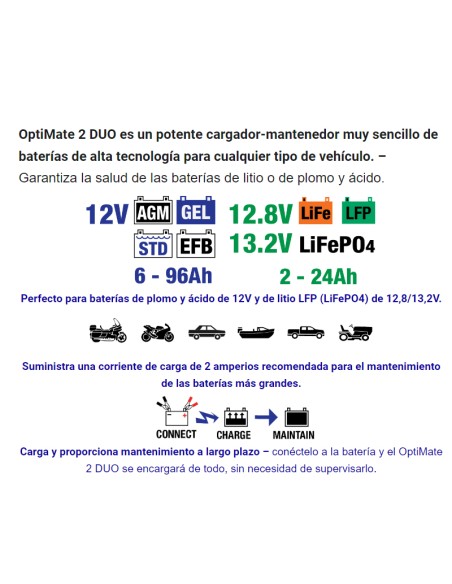Cargador/Mantenedor Baterías Optimate 2 Duo TM-550 