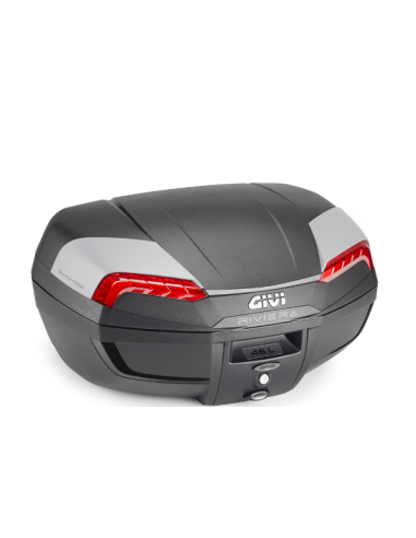 MALETA ML 46 LTS. E46/RIVIERA. NEGRO BASE/N C/CATAD. ROJO PINTADO INTERIOR- 2-COVER GRIS