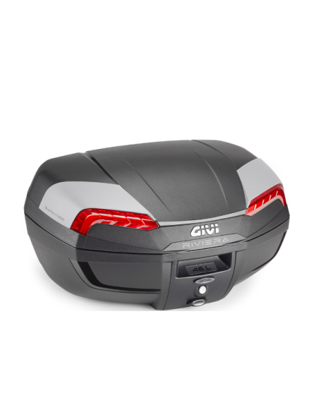 MALETA ML 46 LTS. E46/RIVIERA. NEGRO BASE/N C/CATAD. ROJO PINTADO INTERIOR- 2-COVER GRIS
